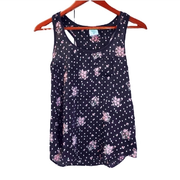 2/$30 - H.I.P Floral Polka Dot Sleeveless Blouse - Rpunded Trim- XS - Picture 2 of 5